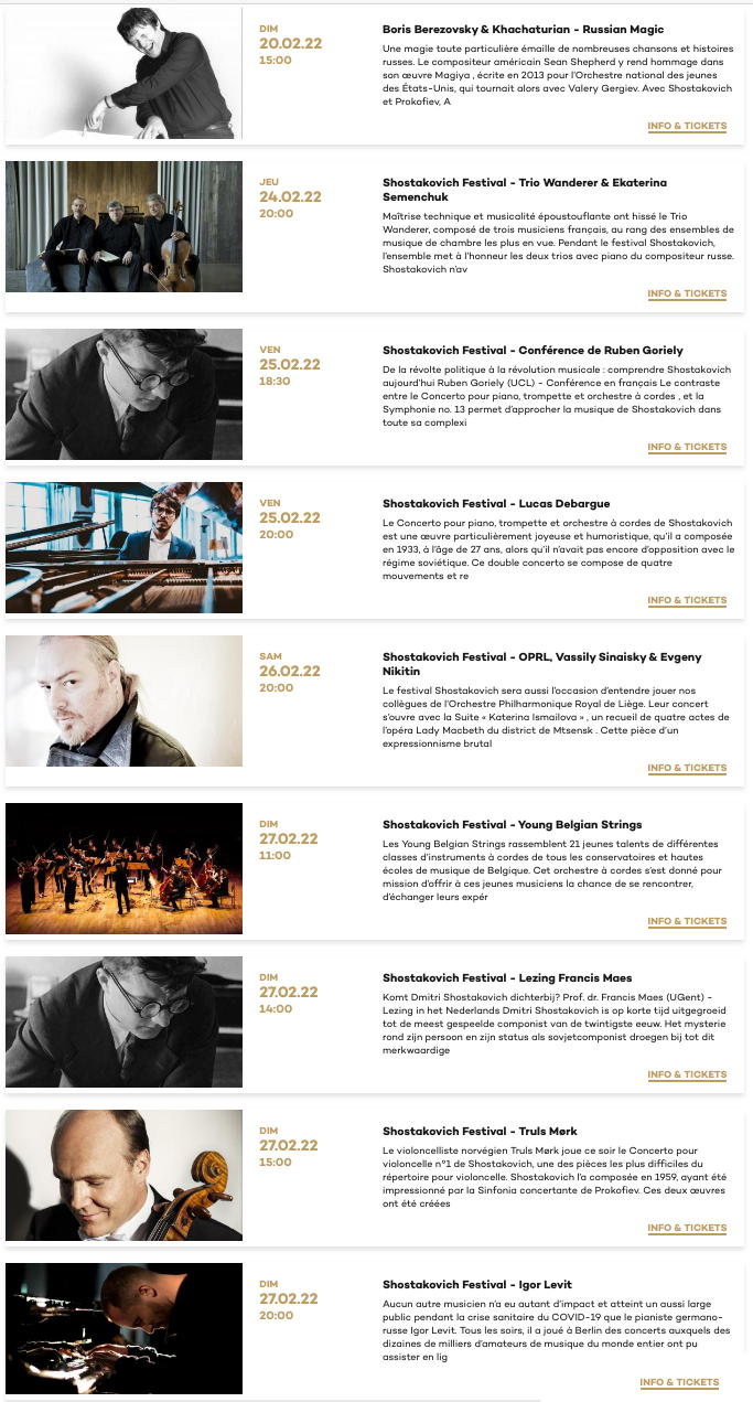 Page Internet. Beaux-Arts. Shostakovich Festival - Programme. 2022-02-20